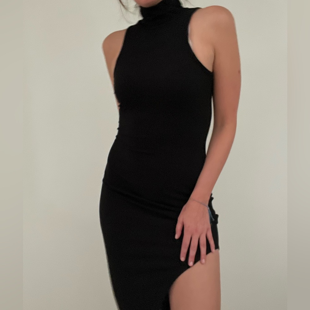 Ribbed TOBI Assymetrical Sleeveless Turtleneck NYE Dress